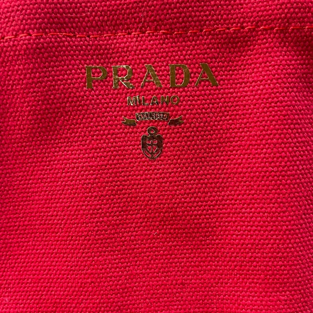 NEW in Bag Prada Red VIP Canvas Small Tote Bag 8” x 7” w/ 3” Shoulder Dr… - Picture 8 of 11